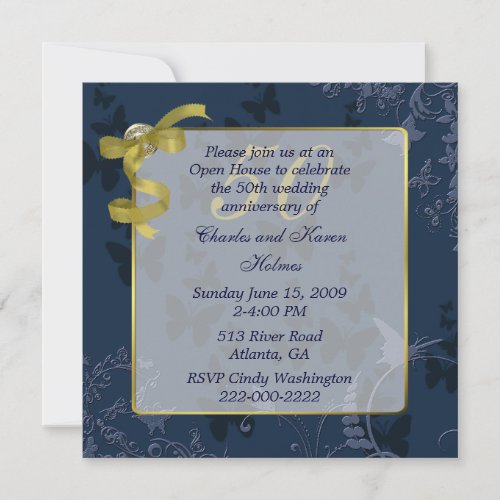 Blue  Gold 50th Wedding Anniversary Invitation