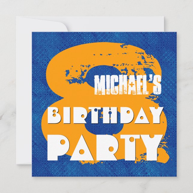 BLUE GOLD 8th Birthday Party 8 Year Old V11C Invitation (Front)