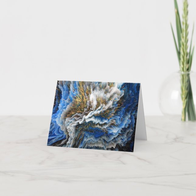 Blue Gold Abstract 3D effect Blank Note Cards (Front)