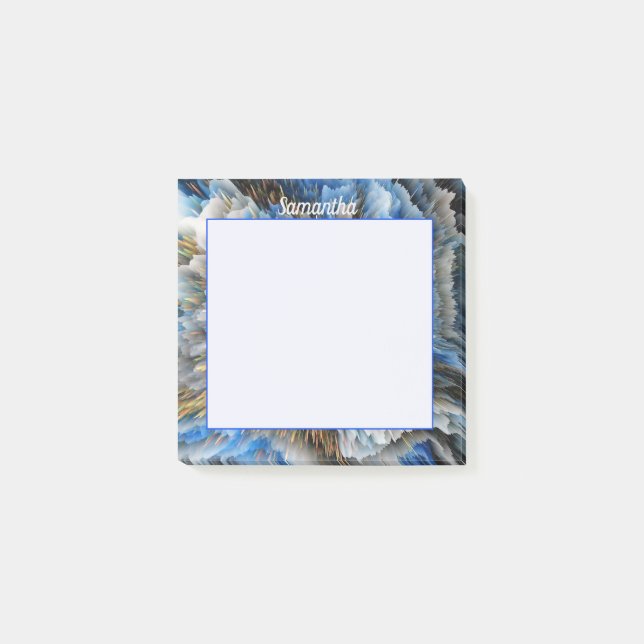 Blue Gold Abstract 3D effect Personalized 3x3 Post-it Notes (Front)