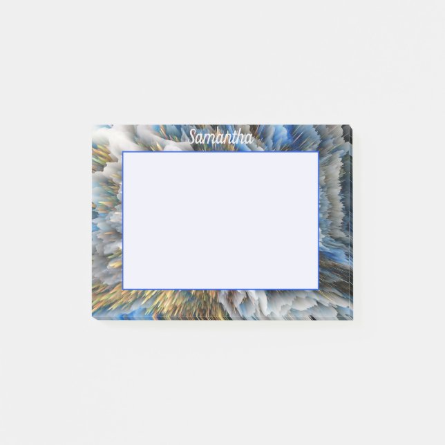 Blue Gold Abstract 3D effect Personalized 4x3 Post-it Notes (Front)