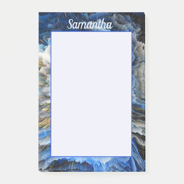 Blue Gold Abstract 3D effect Personalized 4x6 Post-it Notes (Front)