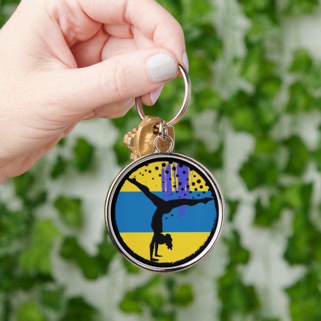 Blue Gold Abstract Art Gymnast Keychain (Hand)