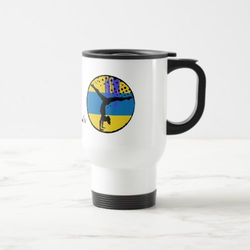 Blue Gold Abstract Art Gymnast Personalized Travel Mug