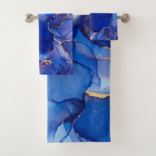 Blue Gold Abstract  Bath Towel Set
