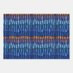 Blue Gold Abstract Hanukkah Chanukah Pattern Wrapping Paper Sheets