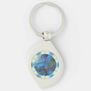 blue gold abstract scifi orb earth keychain
