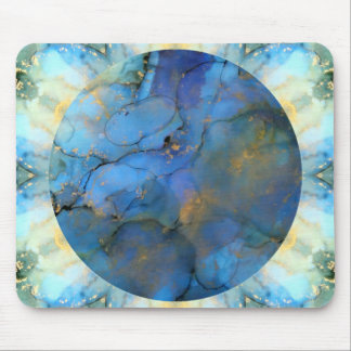 blue gold abstract scifi orb earth mouse pad