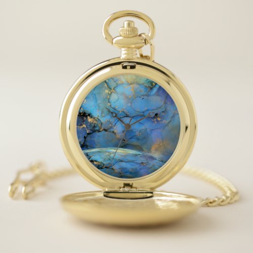 blue gold abstract scifi orb earth  pocket watch