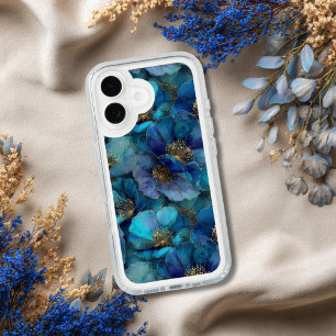 Blue Gold Abstract Watercolor Florals  iPhone 16 Case