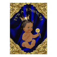 Blue Gold African American Prince Baby Shower Card