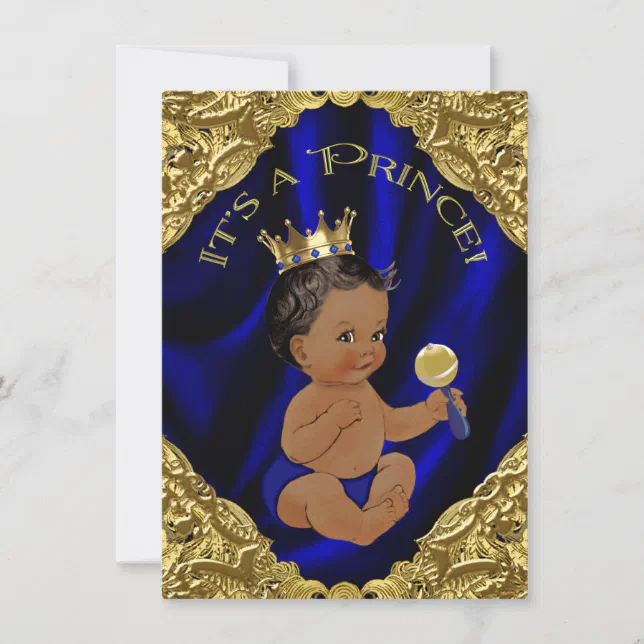 Blue Gold African American Prince Baby Shower Invitation | Zazzle