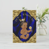 Blue Gold African American Prince Baby Shower Invitation (Standing Front)
