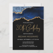 Blue Gold Agate 30th Birthday Party Invitation (Front)