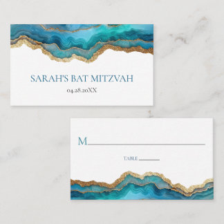 Blue Gold Agate Bar Bat Mitzvah Placecard