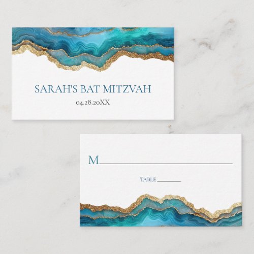 Blue Gold Agate Bar Bat Mitzvah Placecard