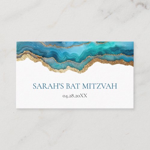 Blue Gold Agate Bar Bat Mitzvah Placecard