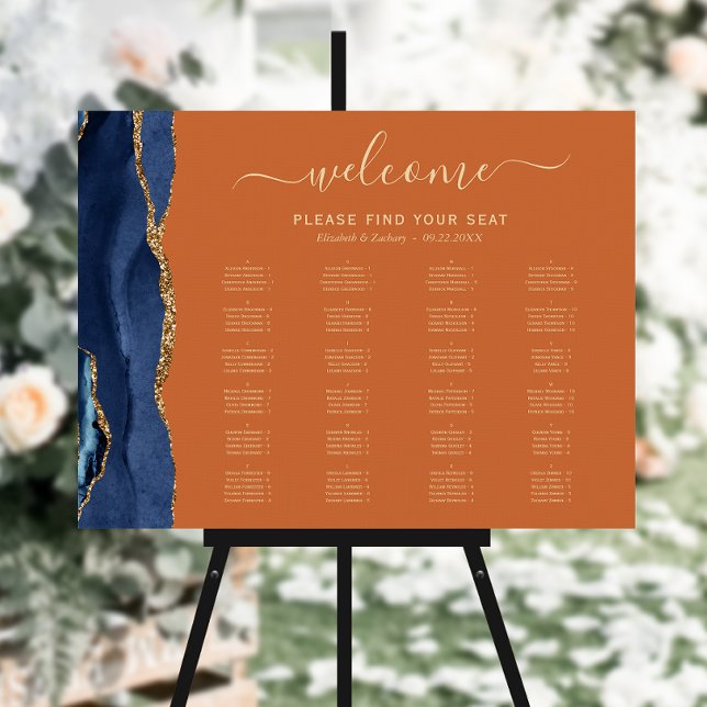 Blue Gold Agate Burnt Orange Wedding Seating Foam Board (Creator Uploaded)
