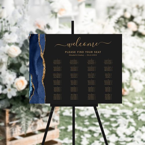 Blue Gold Agate Dark Alphabetical Wedding Seating Foam Board