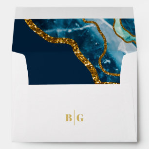 Blue & Gold Agate Geode 5x7 Wedding Invitation Envelope