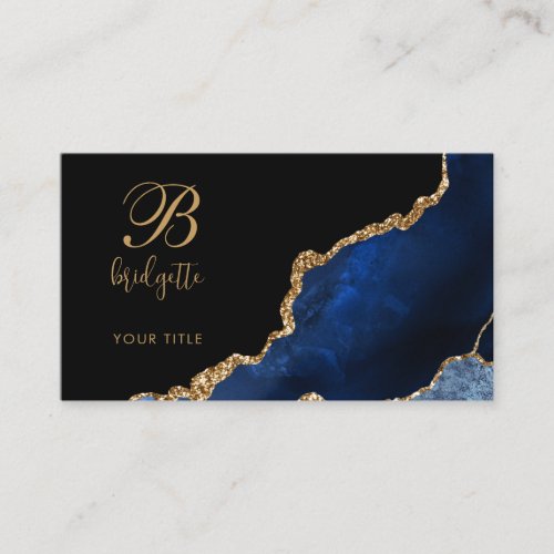 Blue Gold Agate Geode Chic Business Card