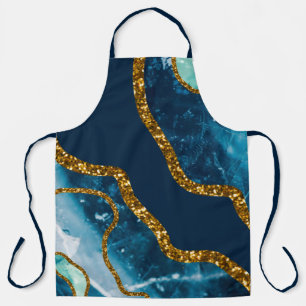 Blue & Gold Agate Geode Glitter Apron