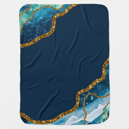 Blue  Gold Agate Geode Glitter  Baby Blanket