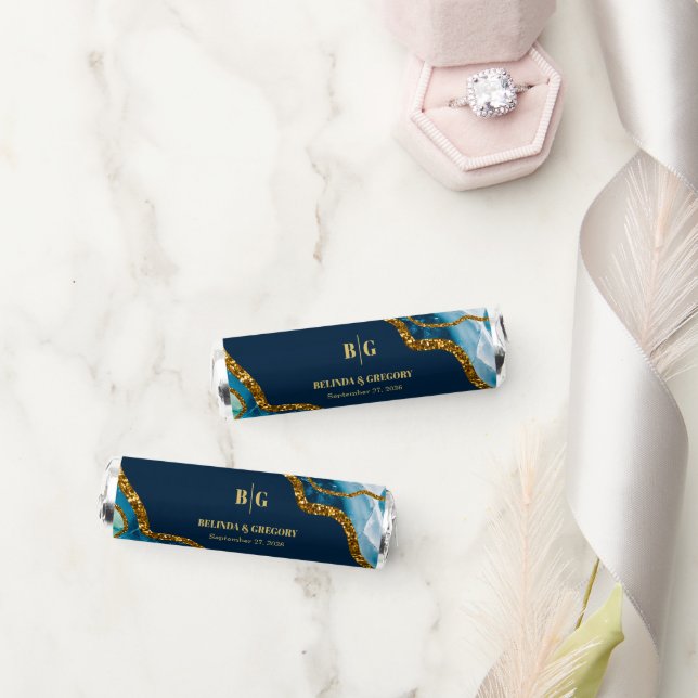 Blue & Gold Agate Geode Glitter Wedding  Breath Savers® Mints (Wedding)