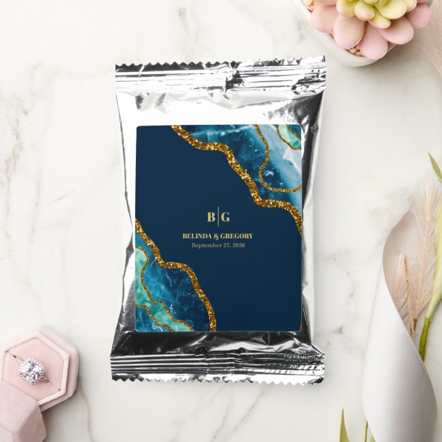 Blue & Gold Agate Geode Glitter Wedding  Coffee Drink Mix (Wedding)