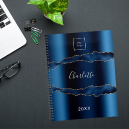 Blue gold agate marble name business logo  notebook