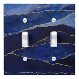 Blue & Gold Agate Modern Glam Minimal Light Switch Cover