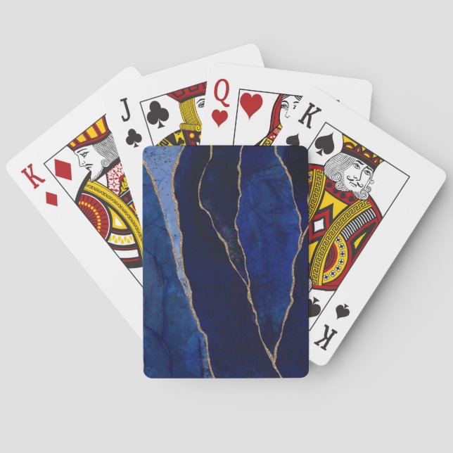 Blue & Gold Agate Modern Glam Minimal Poker Cards (Back)