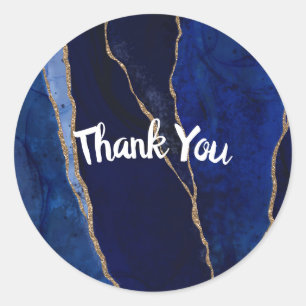 Blue & Gold Agate Modern Glam Minimal Wedding  Classic Round Sticker
