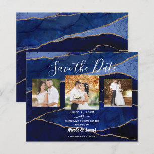 Blue & Gold Agate Modern Wedding Save the Date 