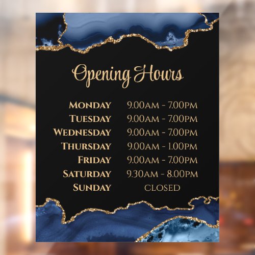 Blue Gold Agate Opening Hours Window Cling