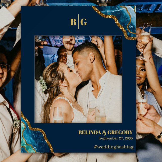 Blue Gold Agate Prop Frame Photobooth Wedding Foam Board (Blue Gold Agate Prop Frame Photobooth Wedding Foam Board)