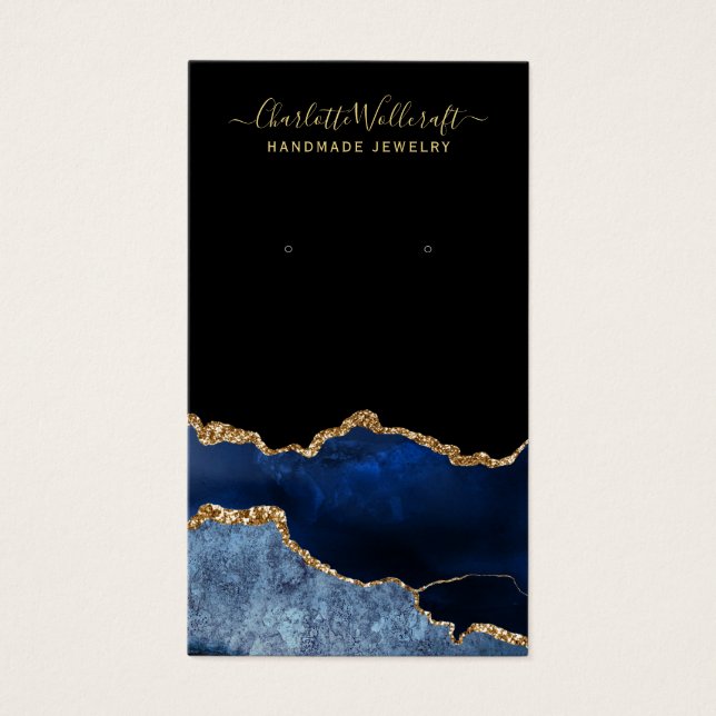 Blue Gold Agate Script Earring Display Card (Front)