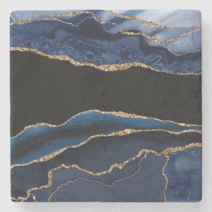 Blue Gold Agate Stone Coaster