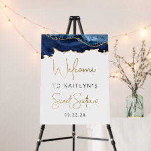 Blue Gold Agate Sweet Sixteen Party Welcome Foam Board