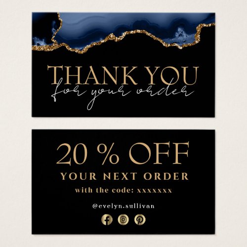 Blue gold agate thank you discount card