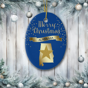 Blue Gold Alabama Star Ceramic Ornament