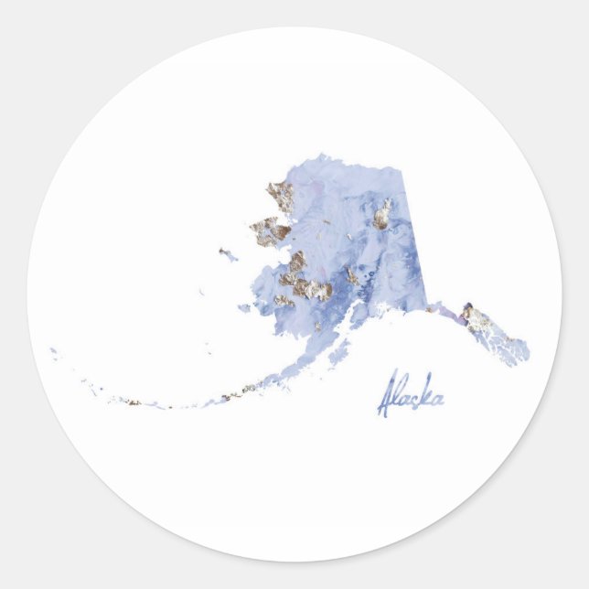 Blue & Gold Alaska State Map Classic Round Sticker (Front)