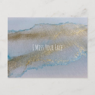 Blue Gold Alcohol Ink Abstract I Miss Your Face Postcard