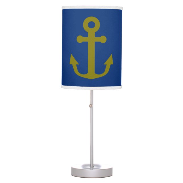 Blue & Gold Anchor Nautical Table Lamp (Front)