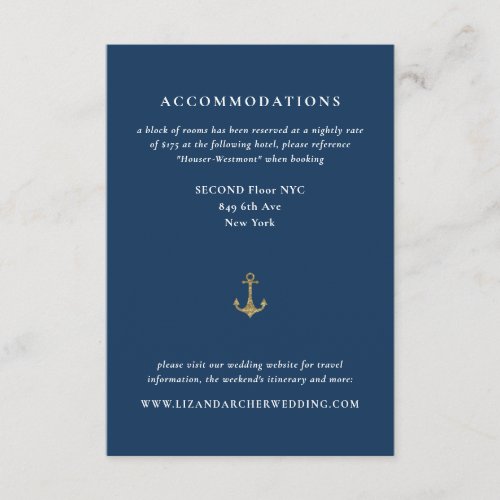 Blue Gold Anchor Nautical Wedding Hotel Enclosure Card