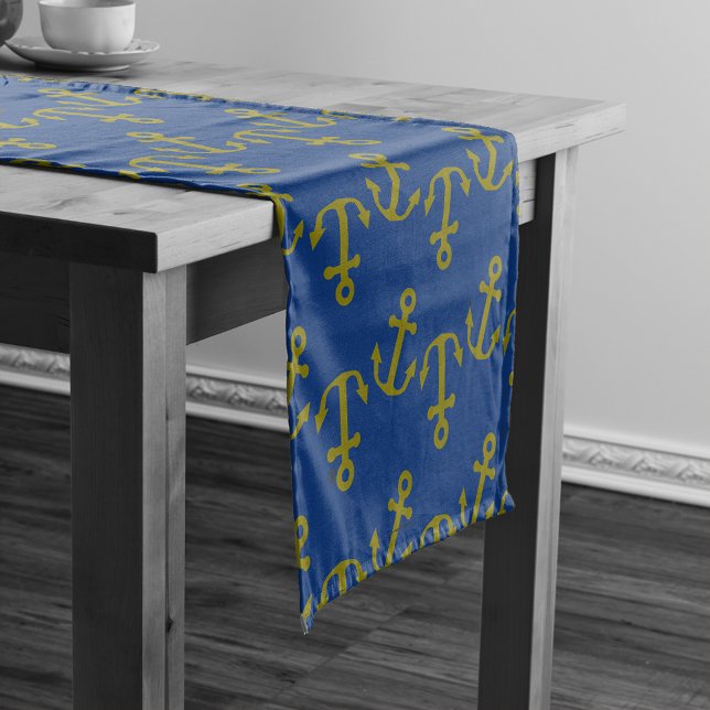Blue & Gold Anchors Nautical Short Table Runner (Creator Uploaded)