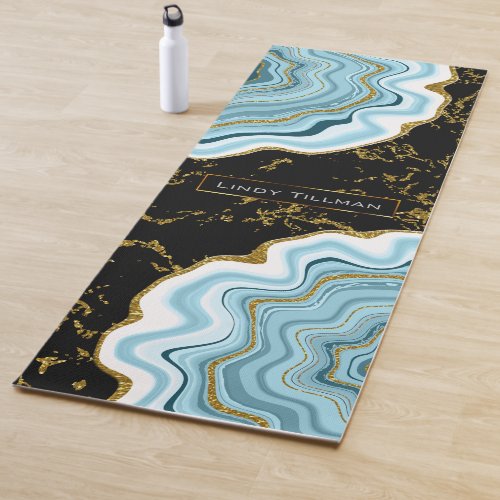 Blue Gold and Black Agate Geode Stone Design Yoga Mat