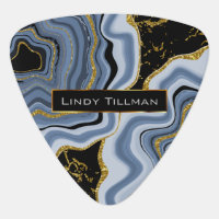 Blue, Gold and Black Agate Geode Stone 🎸 Guitar Pick