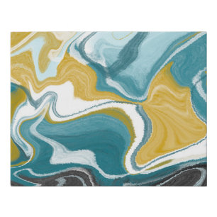Blue, gold and black Marble like Swirls Art Faux Canvas Print