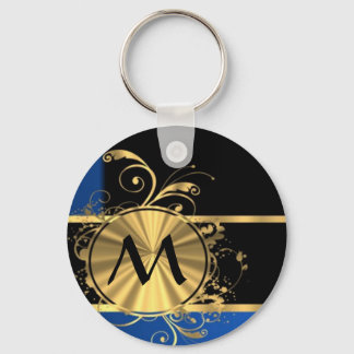 Blue gold and black monogram keychain